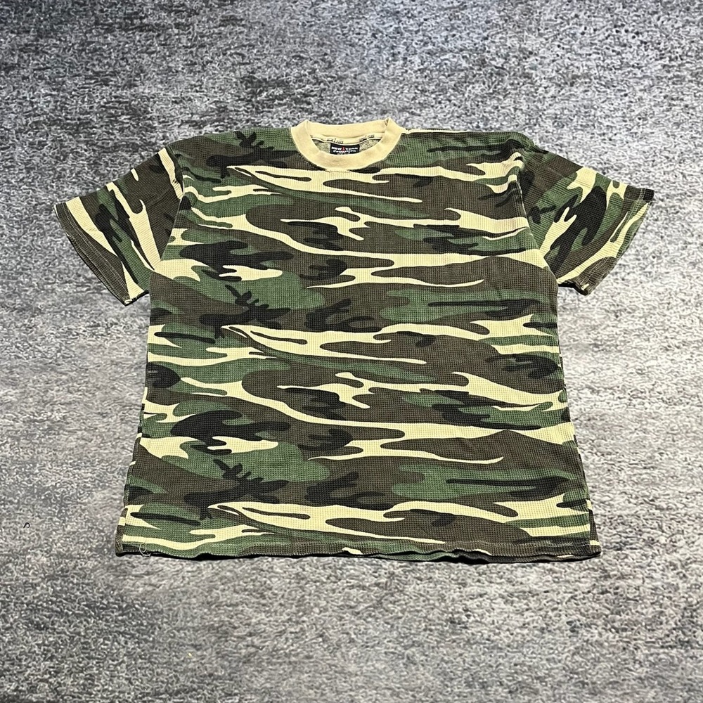Vintage Camo Thermal T Shirt‎ Camo Short Sleeve Y2K 2000s Skater Grunge Utility